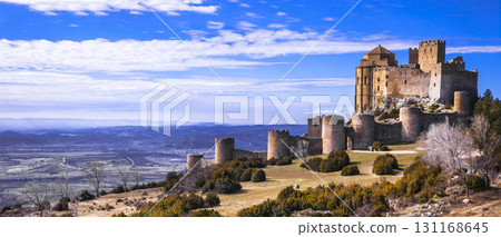 impressive medieval Loarre castle, Aragon, Spain impressive medieval Loarre castle, Aragon, Spain 131168645
