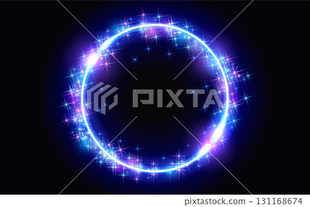 Abstract fantastic background with glowing round frame, sparkle stars and shiny space portal into another dimension 131168674