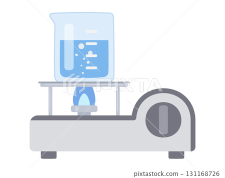 在瓦斯爐上加熱燒杯進行科學實驗的插圖 131168726