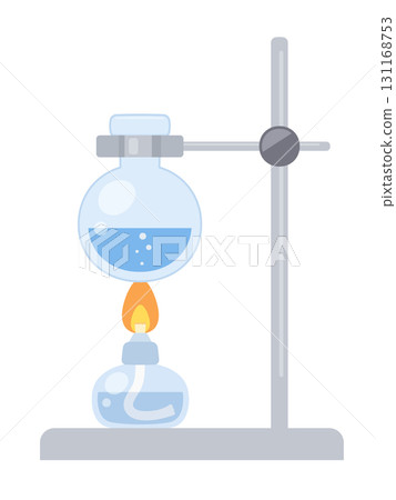 Illustration of heating a round-bottom flask with an alcohol lamp 131168753
