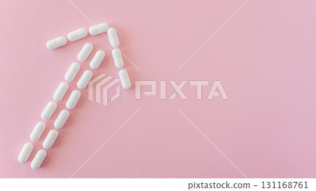 Much medical tablets on the pink background. Healthcare concept. Space for text. 131168761