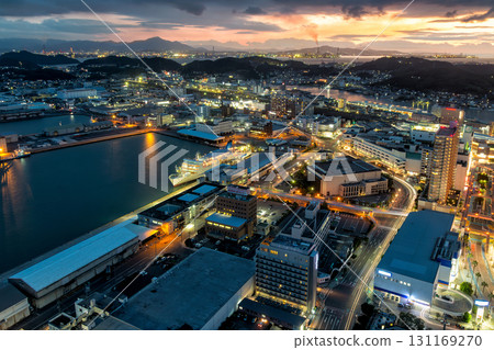 Sunset View Above Shimonoseki in Yamaguchi, Japan 131169270