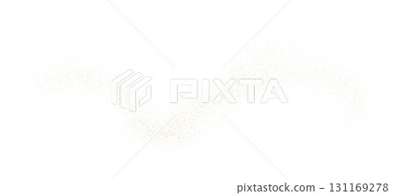 Shimmer gold dot particle, shine confetti celebration. Luxury gold glitter, sparkles, spray, sand, dust, glowing wave. Golden sparks, stipple flow, liquid undulate pattern, shining background. Vector 131169278