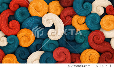 Colorful swirling patterns create vibrant abstract digital art piece, featuring rich hues of red, blue, yellow, and cream. dynamic shapes evoke sense of movement and creativity Colorful swirling patterns create vibrant abstract digital art piece, featuring rich hues of red, blue, yellow, and cream. dynamic shapes evoke sense of movement and creativity 131169501