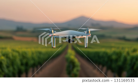 close up view of drone flying over vineyard at sunset, capturing lush green rows of grapevines and distant mountains. scene evokes sense of tranquility and innovation close up view of drone flying over vineyard at sunset, capturing lush green rows of grapevines and distant mountains. scene evokes sense of tranquility and innovation 131169535