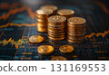 Golden coins stacked on financial chart, symbolizing investment growth and wealth management. image captures essence of financial planning and market trends 131169553