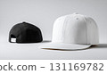 Baseball cap white and black templates, front views isolated on white background. Mock up for print or note 131169782