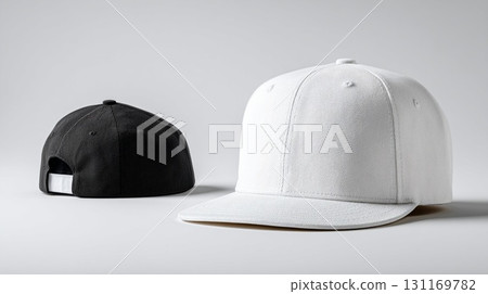 Baseball cap white and black templates, front views isolated on white background. Mock up for print or note 131169782