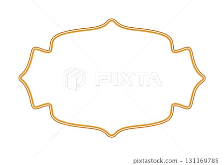 Golden 3d ornamental frame in oriental style. Indian ornament, morocco shapes, arabesque border, Islamic window. Shiny luxury decorative element for certificate, stamp, vignette. Vector illustration 131169785