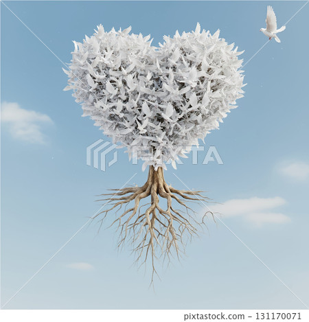一棵形狀像心形和鴿子的樹 131170071