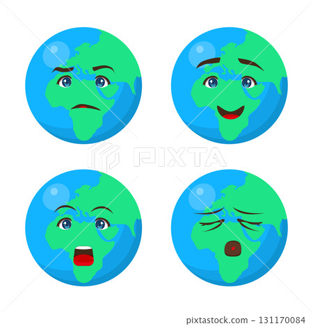Set of Earth planet illustrations with 4 different facial emotions and expressions. Perfect for children, school projects, educational materials, and posters 131170084