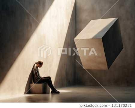 Depressed person sitting alone in beam of light Depressed person sitting alone in beam of light 131170251