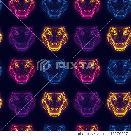 Seamless Neon Jungle Animal Pattern with Caiman Faces in Fluorescent Colors 131170337
