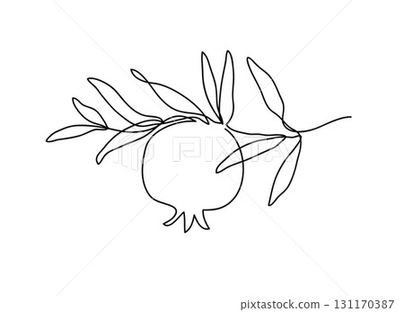Branch with pomegranate. Modern single line art drawing. Continuous line drawing. Outline draw design vector illustration 131170387