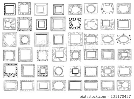 Large set of hand drawn picture frames offers a variety of styles, from simple sketches to ornate doodles, perfect for adding a unique touch to any project 131170437