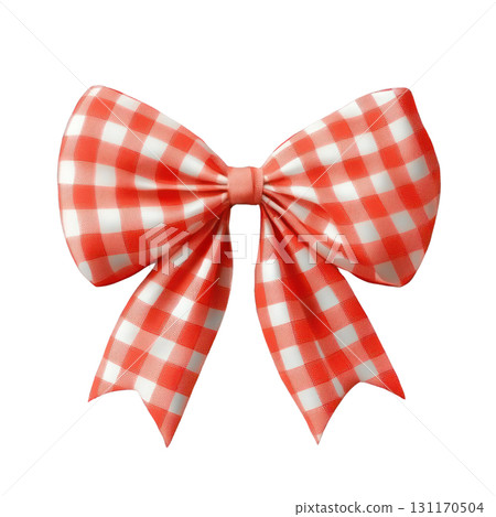 Gingham pattern bow in vibrant red and white colors suitable for various decorative purposes 131170504
