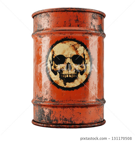 Rusty barrel with warning skull symbol isolated on white background 131170508