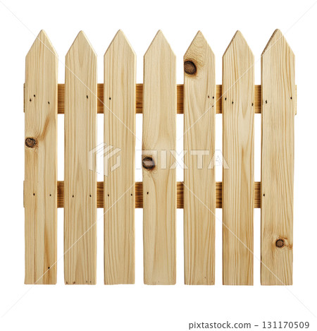 Wooden picket fence panel isolated on white background suitable for various outdoor settings Wooden picket fence panel isolated on white background suitable for various outdoor settings 131170509