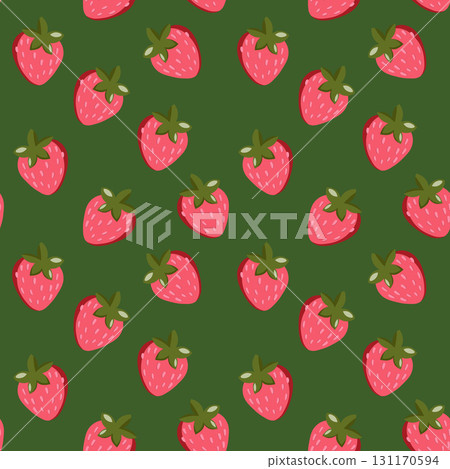 Seamless pattern with strawberry on color background. Natural delicious fresh ripe tasty fruit. Vector illustration for print, fabric, textile, banner, other design. Food concept Seamless pattern with strawberry on color background. Natural delicious fresh ripe tasty fruit. Vector illustration for print, fabric, textile, banner, other design. Food concept 131170594