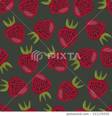 Seamless pattern with strawberry on color background. Natural delicious fresh ripe tasty fruit. Vector illustration for print, fabric, textile, banner, other design. Food concept. Seamless pattern with strawberry on color background. Natural delicious fresh ripe tasty fruit. Vector illustration for print, fabric, textile, banner, other design. Food concept. 131170595