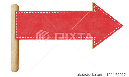 Pointer sign with a red arrow indicating direction for navigation or guidance 131170612