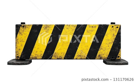 Traffic barrier with yellow and black stripes for construction zone safety measures 131170626