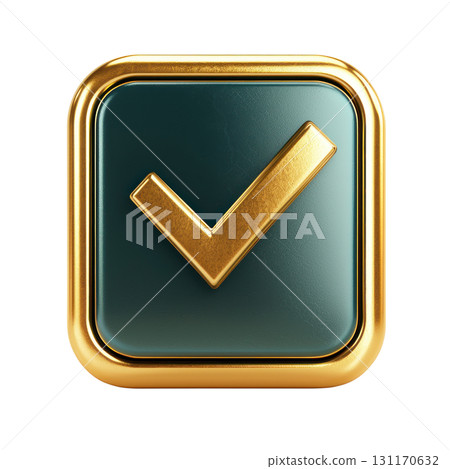 Gold checkmark symbol on dark green isolated background for approval and confirmation purposes Gold checkmark symbol on dark green isolated background for approval and confirmation purposes 131170632