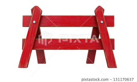 Vibrant red wooden barrier designed for directing foot traffic or marking off areas in various settings 131170637