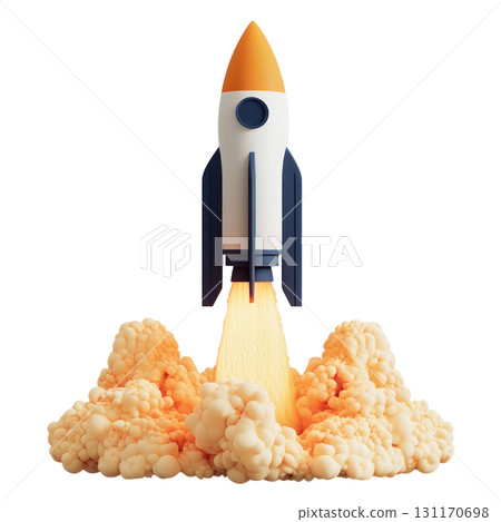 Rocket launching from the ground, unleashing flames and smoke in a dramatic display of power 131170698
