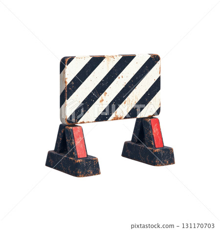 Traffic barrier with black and white stripes stands isolated against a plain background for safety and caution Traffic barrier with black and white stripes stands isolated against a plain background for safety and caution 131170703