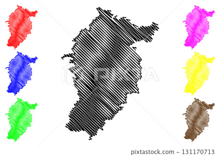 Seoni district (Madhya Pradesh State, Jabalpur division, Republic of India) map vector illustration, scribble sketch Seoni map 131170713
