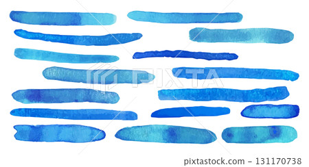 Blue watercolor brush strokes. Abstract grunge color paint textures. Banner art collection. Multicolored aquarelle stains border template Blue watercolor brush strokes. Abstract grunge color paint textures. Banner art collection. Multicolored aquarelle stains border template 131170738