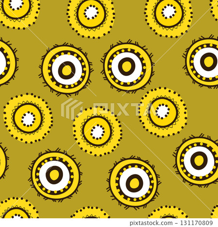Seamless pattern with geometric aboriginal ornament. Ethnic tribal rounded color background. Afican, australian motiph. Dots painting. Vector illustration, template design for cloth, card, fabric 131170809