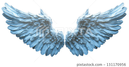 Majestic blue angel wings isolated on a white background for creative design and artistic projects Majestic blue angel wings isolated on a white background for creative design and artistic projects 131170956