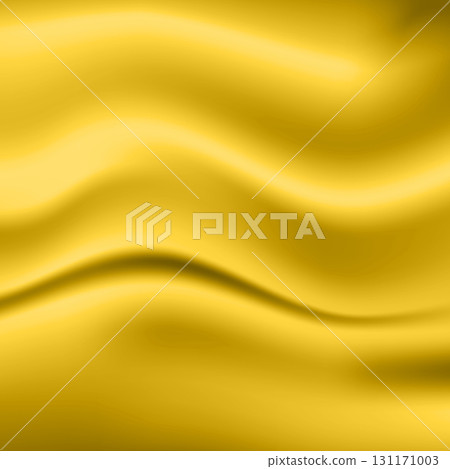 Silk yellow background. Abstract vector pattern with copy space. Liquid wave texture, smooth drapery wallpaper. Wedding fabric, satin. Wavy design for banner, card, postcard, backdrop 131171003