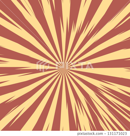 Pop art radial colorful comics book magazine cover. Striped orange digital background. Cartoon funny retro pattern strip mock up. Vector halftone illustration. Sunburst, starburst shape 131171023