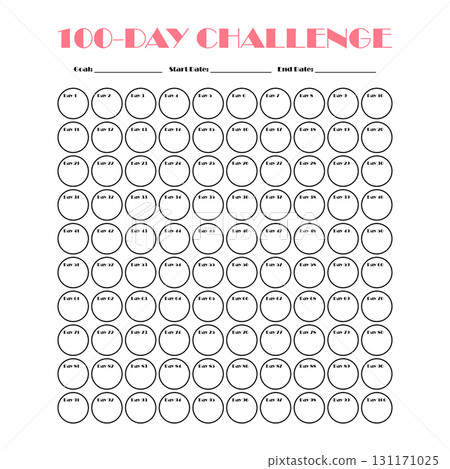 100 Day challenge calendar and goal Planner. Daily tracker with motivation word and goals. Plan your day make dream happen. Habit Tracker. Minimalist simple planner 131171025