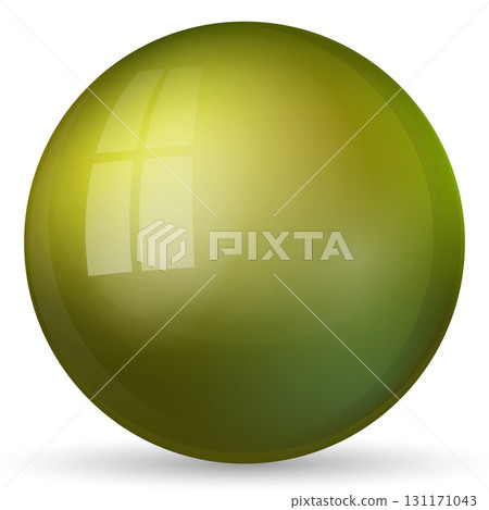 Glass green ball or precious pearl. Glossy realistic ball, 3D abstract vector illustration highlighted on a white background. Big metal bubble with shadow Glass green ball or precious pearl. Glossy realistic ball, 3D abstract vector illustration highlighted on a white background. Big metal bubble with shadow 131171043