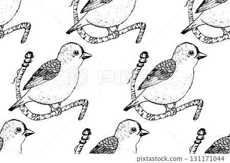 Seamless pattern with funny birds, flowers, leaves. Flat vector illustration with cartoon bird silhouette. Cute characters. Design for invitation, poster, card, textile, fabric Seamless pattern with funny birds, flowers, leaves. Flat vector illustration with cartoon bird silhouette. Cute characters. Design for invitation, poster, card, textile, fabric 131171044