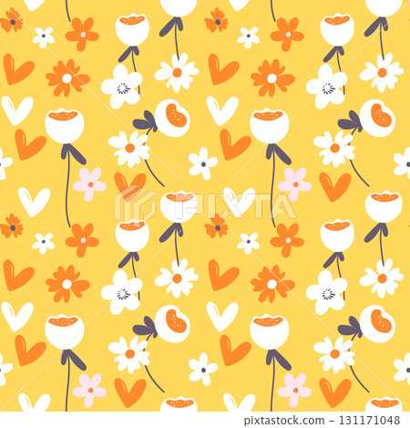Seamless floral pattern based on traditional folk art ornaments. Colorful flowers on color background. Scandinavian style. Sweden nordic style. Vector illustration. Simple minimalistic pattern Seamless floral pattern based on traditional folk art ornaments. Colorful flowers on color background. Scandinavian style. Sweden nordic style. Vector illustration. Simple minimalistic pattern 131171048