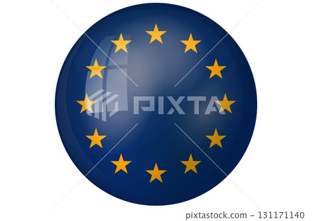 Flag of European Union. EU national symbol in official colors. Template icon. Abstract vector background. Round glass light ball, 3D big bubble, sphere 131171140