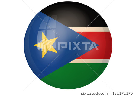 Flag of South Sudan. Sudanese national symbol in official colors. Template icon. Abstract vector background. Round glass light ball, 3D big bubble, sphere 131171170