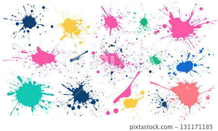 Colorful paint splatters isolated on white background for creative design projects or artistic expressions 131171185