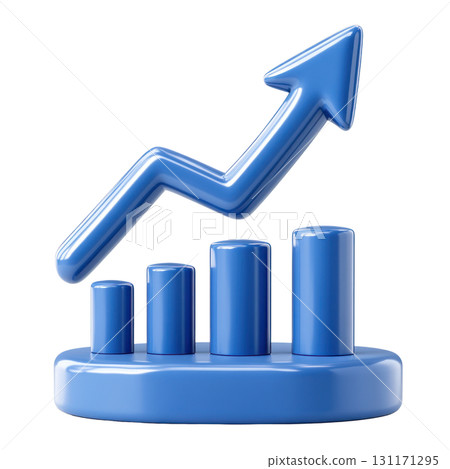 Blue 3D graph element showing increasing trend with bars for data visualization and analysis 131171295