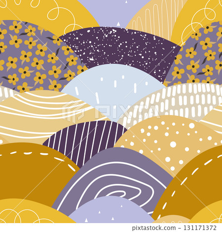 Seamless floral pattern based on traditional folk art ornaments. Colorful flowers on color background. Scandinavian style. Sweden nordic style. Vector illustration. Simple minimalistic pattern 131171372