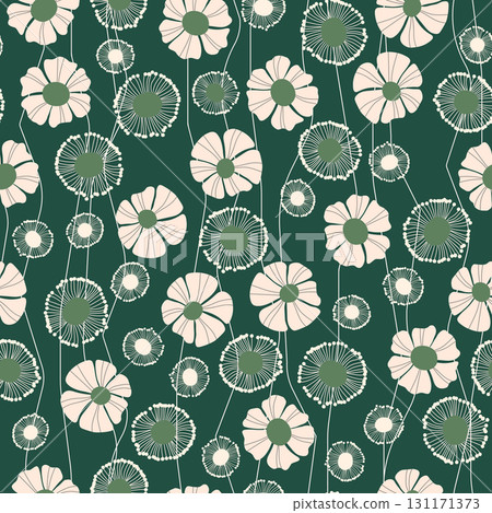 Seamless floral pattern based on traditional folk art ornaments. Colorful flowers on color background. Scandinavian style. Sweden nordic style. Vector illustration. Simple minimalistic pattern 131171373