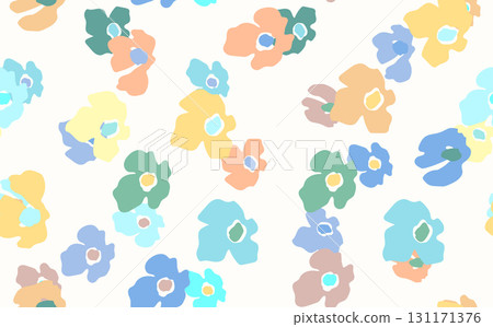Seamless floral pattern based on traditional folk art ornaments. Colorful flowers on color background. Scandinavian style. Sweden nordic style. Vector illustration. Simple minimalistic pattern. 131171376