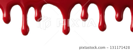 Dripping red paint isolated on a white background for creative design and artistic projects 131171428