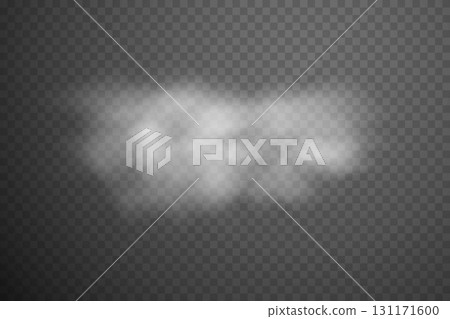 Smoke effect background. Realistic decorative fog in the air, vapor, creeping smoke puff. Layout of cloudy smog. Transparency vector illustration 131171600