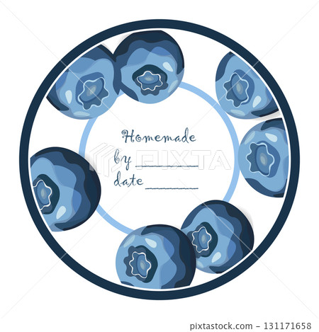 Template jam label design. Retro homemade label. Blueberry marmalade dessert product. Doodle vector illustration 131171658